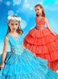 Polka Dot Sequined Little Girl Pageant Dress with Ruffled Layers and Beading