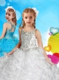 Delicate Straps White Little Girl Pageant Dress with Beading and Ruffles