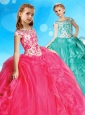 Exclusive Beaded Decorated Bodice and Cap Sleeves Little Girl Pageant Dress