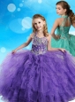 Halter Top Beaded and Ruffled Little Girl Pageant Dress in Eggplant Purple