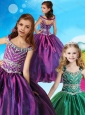 Pretty Off the Shoulder Beaded Little Girl Pageant Dress in Purple