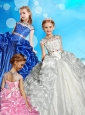See Through High Neck Beaded Little Girl Pageant Dress with Cap Sleeves