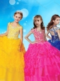 Sophisticated Halter Top Cap Sleeves Little Girl Pageant Dress with Beading and Ruffles