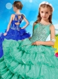 Wonderful Beaded and Ruffled Layers Little Girl Pageant Dress with Criss Cross
