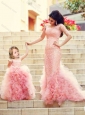 Exclusive Column Long Sleeves Prom Dress with Brush Train and Affordable Ruffled and Laced Little Girl Dress in Watermelon Red
