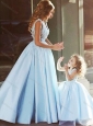 Luxurious V Neck Satin Modest Prom Dress with Appliques and Most Popular Big Puffy Little Girl Dress with Straps