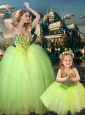 New Arrivals Beaded Really Puffy Modest Prom Dress in Yellow Green and Classical Spaghetti Straps Little Girl Dress with Beading