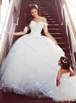 Sophisticated Off the Shoulder Wedding Dresses with Bowknot and Romantic Strapless Flower Girl Dress with Bowknot