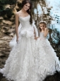 Wonderful Spaghetti Straps Wedding Dresses with Ruffles and Beautiful Straps Flower Girl Dress with Bowknot