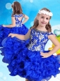 New Arrivals Beaded and Ruffled Scoop Little Girl Pageant Dress in Royal Blue