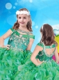 Top Selling Bateau Green New Style Little Girl Pageant Dress with Beading and Ruffles