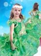 Wonderful Scoop Green Little Girl Mini Quinceanera Dress with Beading and Ruffles