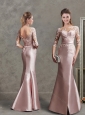 Beautiful Laced and Belted Bateau Evening Dress with Half Sleeves