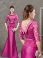 Luxurious Laced and Bowknot Bateau Evening Dress with Half Sleeves