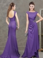 Beautiful Beaded and Ruched Scoop Evening Dress with Cap Sleeves