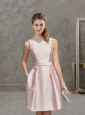 Elegant Empire Bateau Mini Length Mother of the Bride Dress in Baby Pink