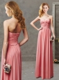 Exquisite Empire Ruched Bodice Chiffon Watermelon Long Evening Dress