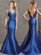 Gorgeous Mermaid V Neck Royal Blue Evening Dress with Appliques