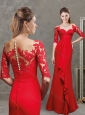 Hot Sale Sweetheart Half Sleeves Modest Prom Dress with Lace and Ruching