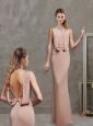 Modern Sequined Column Champagne Long Modest Prom Dress with Backless