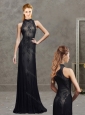 New Arrivals Column High Neck Laced Modest Prom Dress in Black
