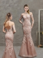 See Through Scoop Mermaid Peach Mother of the Bride Dress in Lace and Tulle