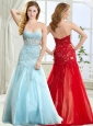 Classical Laced Decorated Skirt Long Modest Prom Dress in Light Blue