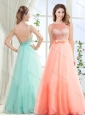 Exquisite See Through Bateau Modest Prom Dress with Beading and Bowknot