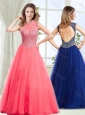 Fashionable See Through High Neck Modest Prom Dress with Beading