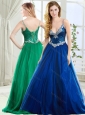 Fashionable Spaghetti Straps Royal Blue Evening Dress with Beading and Sequins