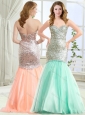 Gorgeous Mermaid Apple Green Evening Dress in Tulle and Sequins