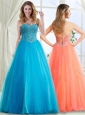 Modest A Line Beaded Bodice Prom Dress in Baby Blue