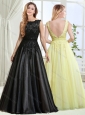 Perfect A Line Bateau Backless Laced Modest Prom Dress in Black