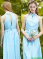 Discount Halter Top Light Blue Prom Dress with Appliques
