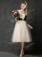 Luxurious High Neck Champagne Prom Dress with Hand Made Flowers and Lace