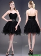 Best Selling Black Short Bridesmaid Dress with Ruffles and Belt