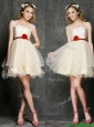 New Style Straps Short Bridesmaid Dress with Belt and Appliques