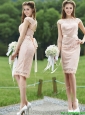 See Through Scoop Cap Sleeves Bridesmaid Dress with Sashes