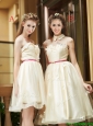 Best Selling Champagne Organza Dama Dress with Appliques and Sashes