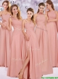 Best Selling Chiffon Peach Long Dama Dress with Ruching