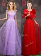 Discount Beaded and Applique Cap Sleeves Long Bridesmaid Dress in Tulle