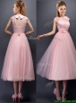Discount Hand Made Flowers and Laced High Neck Bridesmaid Dress in Baby Pink