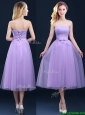 Discount Tea Length Tulle Lavender Bridesmaid Dress with Belt