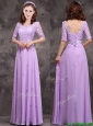 Exclusive Scoop Half Sleeves Lavender Dama Dress with Appliques and Lace