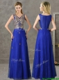 Gorgeous V Neck Appliques and Beading Dama Dress in Royal Blue