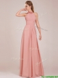 Low Price Halter Top Peach Long Bridesmaid Dress in Chiffon