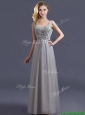 Most Popular Scoop Grey Long Bridesmaid Dress with Appliques
