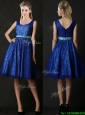 New Arrivals Belted and Laced Blue Bridesmaid Dress in Knee Length