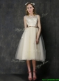 Popular Scoop Champagne Bridesmaid Dress with Sashes and Lace