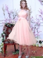 Beautiful Halter Top Baby Pink Prom Dress with Hand Made Flowers